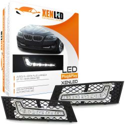 BMW F10 F11 5 Series (10-13) Pair of Integrated Front Bumper LED Daytime Running Lights - Grilles Included