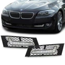 BMW F10 F11 5 Series (10-13) Pair of Integrated Front Bumper LED Daytime Running Lights - Grilles Included