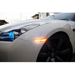 Nissan GTR R35 2007 bis 2018 LED-Seitenblinker + LED-Tagfahrlicht – klare Version – Plug&Play – Repeater