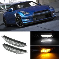 Clignotant latéraux LED Nissan GTR R35 2007 à 2021 + Feux de jour LED - Version Claire - Plug&Play - Répétiteur