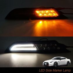 Nissan GTR R35 2007 a 2021 Intermitentes laterales LED + Luces diurnas LED - Versión Humo - Plug&Play - Repetidor