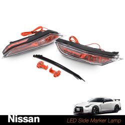 Clignotant latéraux LED Nissan GTR R35 2007 à 2021 + Feux de jour LED - Rouge Cerise - Plug&Play - Répétiteur