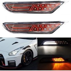 Nissan GTR R35 2007 a 2021 Intermitentes laterales LED + Luces diurnas LED - Rojo Cereza - Plug&Play - Repetidor