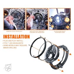 Entretoise d'adaptation Optique LED 7" - Aluminium - Phare Rond - Noir Satiné - Harley - Jeep JK - Bracket