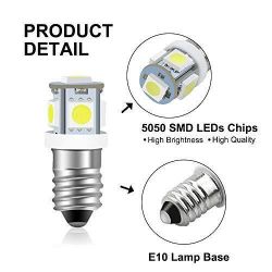 2 x E10 BULBS - 5 SMD LEDs (5050) - WHITE - BA9S - 6.3V - XENLED