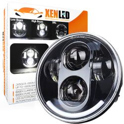 5.75" LED Motorbike Headlight SMILE - R003B - 40W 1770Lms 5500K - Black Round with LED Daytime Running Lights - XENLED - Bi-LED