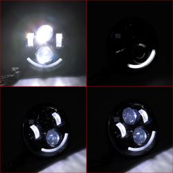 5,75" LED Motorbike Headlight SMILE - R003B - 40W 1770Lms 5500K - Nero rotondo con luci diurne a LED - XENLED - Bi-LED