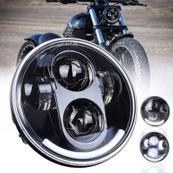 5.75" LED Motorbike Headlight SMILE - R003B - 40W 1770Lms 5500K - Black Round with LED Daytime Running Lights - XENLED - Bi-LED