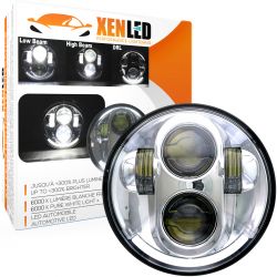 5.75" LED Motorbike Headlight - R003S - 40W 1770Lms 5500K - Chrome Round with LED Daytime Running Lights - XENLED - Bi-LED