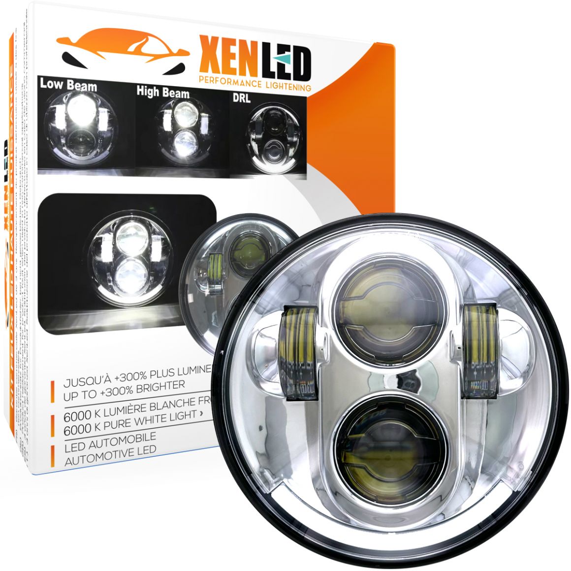 Voll-LED-Motorradoptik - Rund 5,75 45 W 5000Lms 5500 K - Chrom - XENLED -  Originaltyp LED - 1057S - France-Xenon