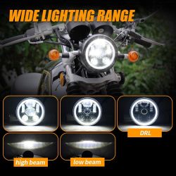 5.75" LED Motorbike Headlight - 057D - 45W 4000Lms 5500K - Black Round with LED Daytime Running Lights - XENLED - Bi-LED