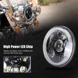 5.75" LED Motorbike Headlight - 057D - 45W 4000Lms 5500K - Black Round with LED Daytime Running Lights - XENLED - Bi-LED