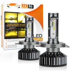 Kit H4 bi-LED Ventiladas FF2 LAMPARAS - 4500/5000Lms - Amarillo - Vintage - Coche de Época - Tamaño Mini - Pareja