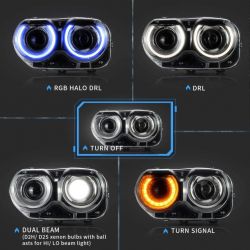 2x Front LED HEADLIGHTS DODGE CHALLENGER from 2015 - Full LED Scrolling - Right and Left - Plug&Play