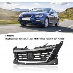 REJILLA Seat Leon 5F MK3 Look FR de 2017 a 2021 - Negra + Cromo Panal - Reemplaza 5F0853654J