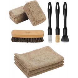 Fantasticlean 9 PCS Car Cleaning Kit, Microfiber Cloth and Sponge, Detailing Brush, Horsehair Brush, for Seats, Leather
