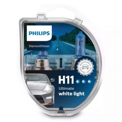 2x Ampoules H11 DiamondVision Philips 55W 12V - 12362DVS2 - PGJ19-2 Halogène 5000K