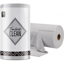Fantasticlean 75 Chiffons de Nettoyage - 75 Pcs / Rouleau, Chiffons Microfibre Déchirables - Gris - 1 rouleau