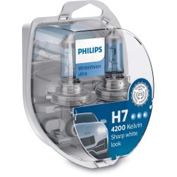 Pacote de 2 lâmpadas H7 Philips WhiteVision Ultra + 2 luzes noturnas grátis
