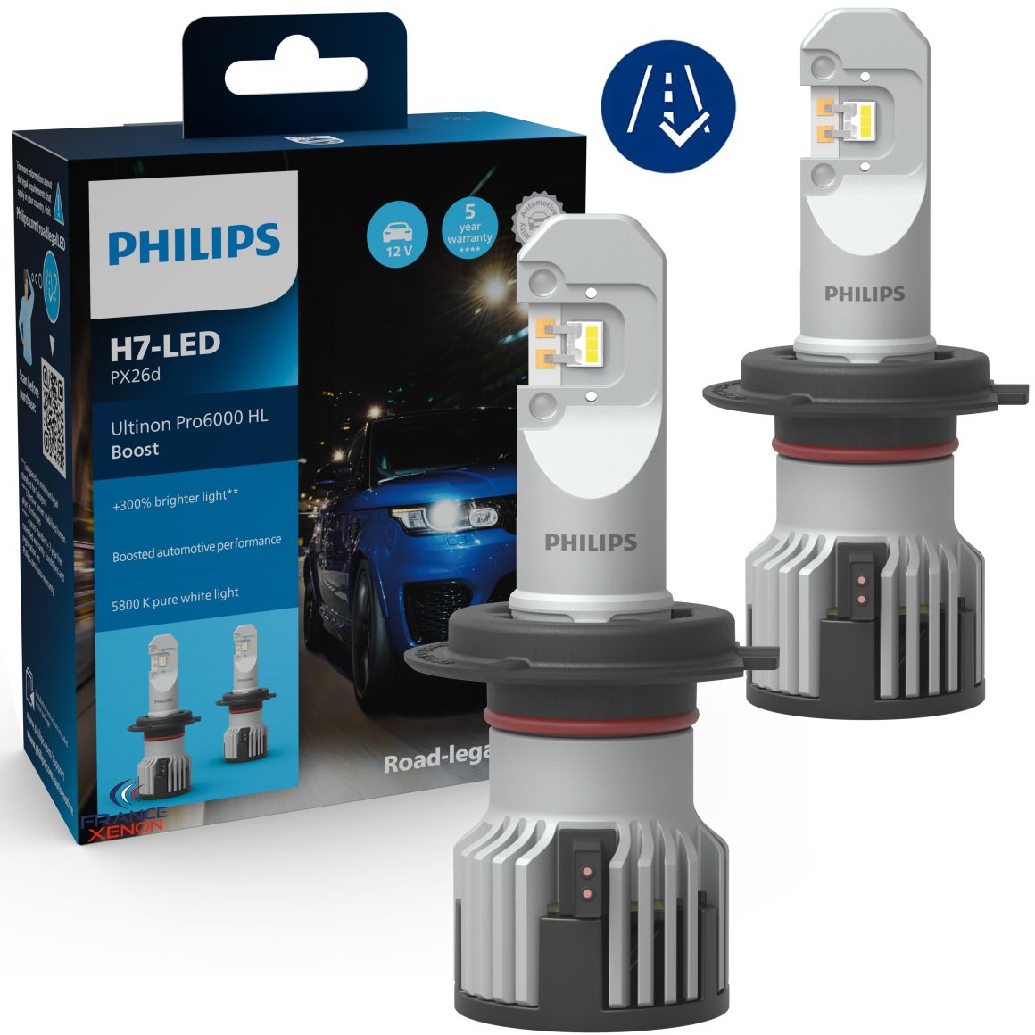 Kit LED Philips H7 homologué pour BMW R 1200 / R 1250 - 11972U60BX2 Ultinon BOOST pour phare E4 16103