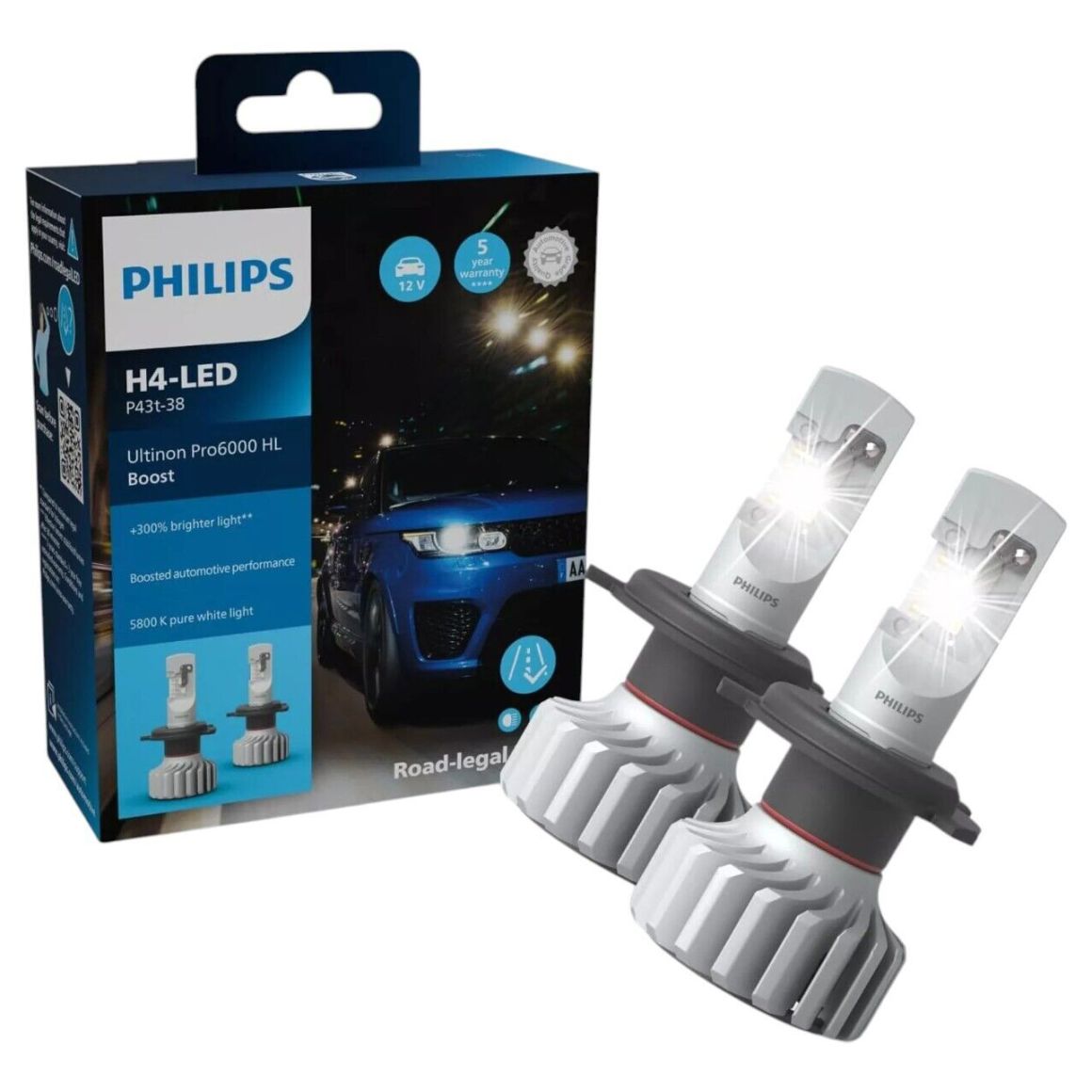 Kit LED Philips H4 homologué pour BMW G 650 Xmoto, G 650 Xchallenge - 11342U60SX2 Ultinon STANDARD pour phare E3 2473