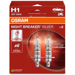 Pacote de 2 lâmpadas H1 NIGHT BREAKER® SILVER +100% GEN2 OSRAM 64150NBS-HCB