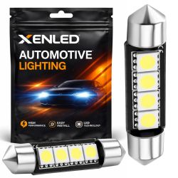 2 x C10W-BIRNEN – 4 fehlersichere SMD-LEDs – C10W-Shuttle-Deckenleuchte, 42 mm, 12 V, WEISS