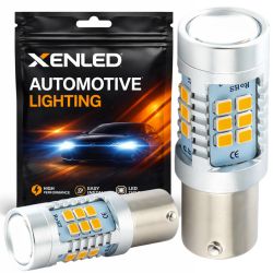 2x Lampadine XENLED a 21 LED - PY21W - GIALLA BAU15S - LAMPEGGIANTE