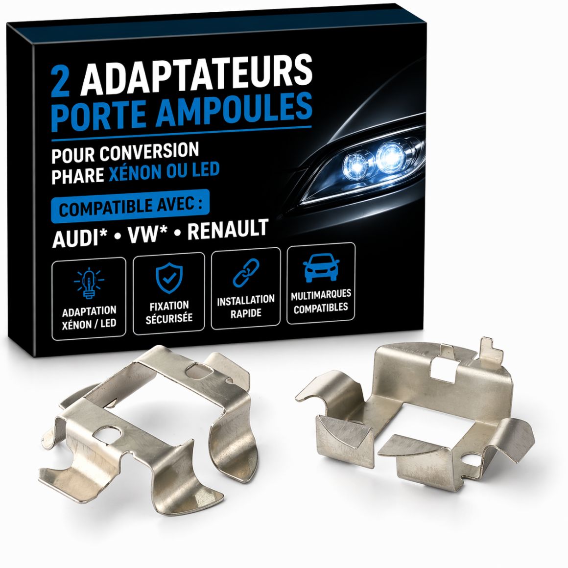 2 Adaptateurs Porte Ampoules MULTIMARQUES pour conversion phare xénon Audi* VW* Renault