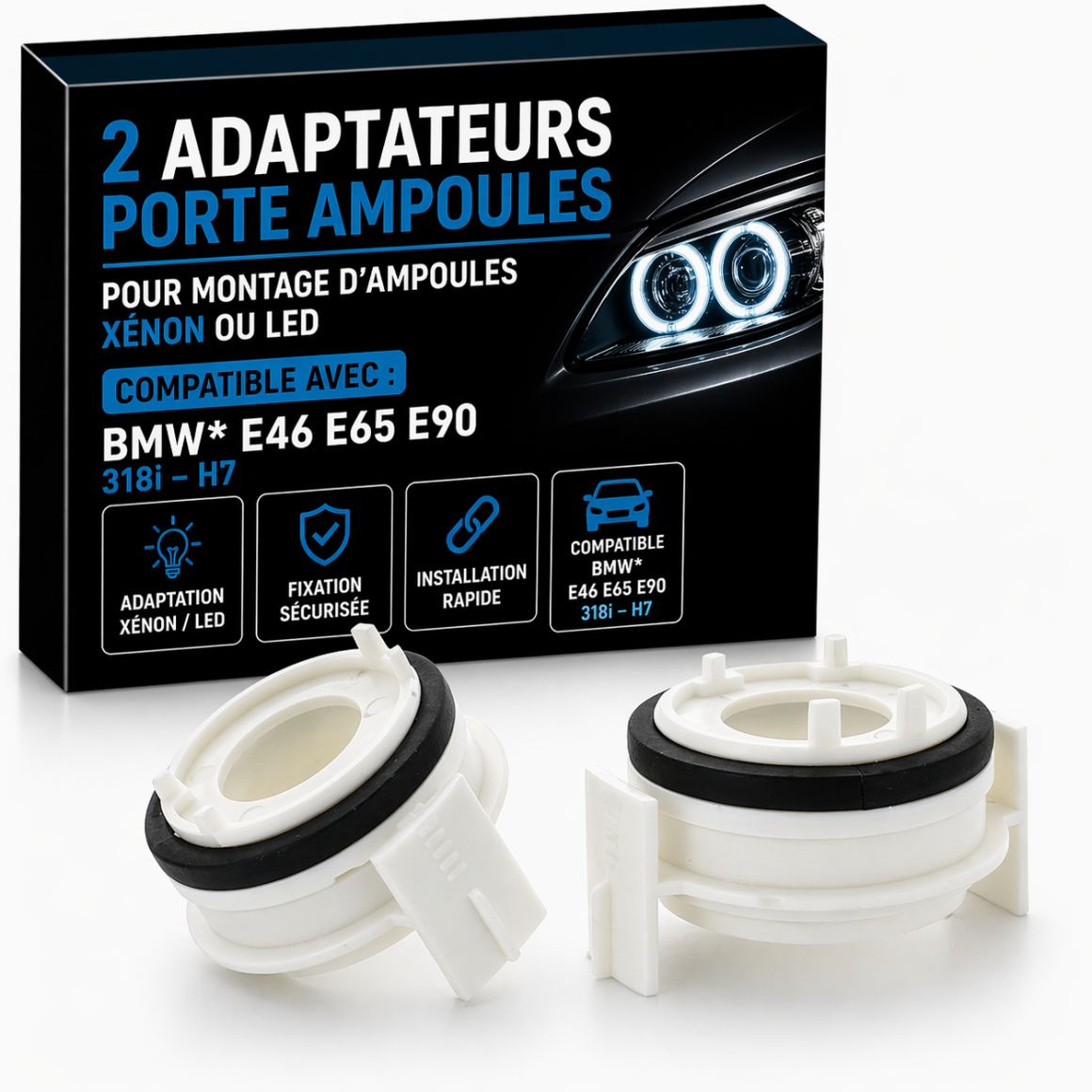 2 Adaptateurs Porte Ampoules BMW* E46 E65 E90 318i - H7 - 2 ADAPTATEURS PORTE AMPOULES XÉNON COMPATIBLE AVEC AUDI - ADAPTATION A