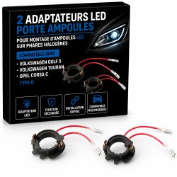 2 Adaptateurs LED Porte Ampoules Golf 5, TOURAN, Corsa C - Type D