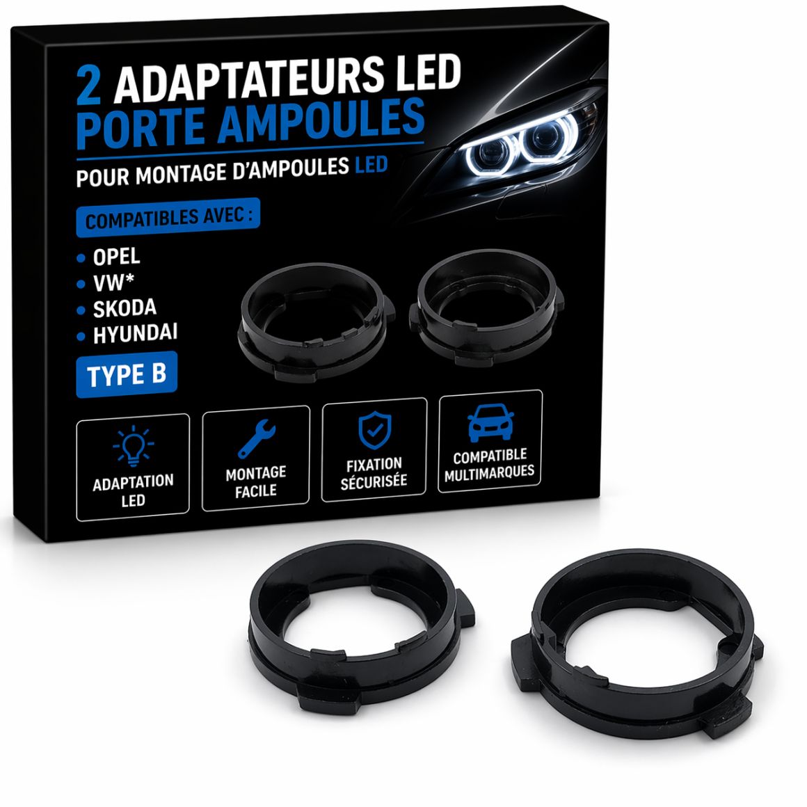 2 LED-Lampenfassungsadapter OPEL, VW*, SKODA, HYUNDAI - Typ B