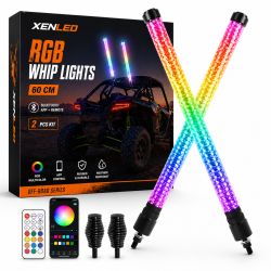 Kit 2x Whip Lights LED RGB XENLED 60 cm – Antennes lumineuses spiralées avec drapeaux, application Bluetooth et télécommande