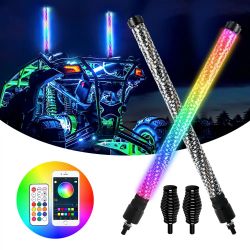 Kit 2x Whip Lights LED RGB XENLED 60 cm – Antennes lumineuses spiralées avec drapeaux, application Bluetooth et télécommande