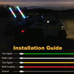 Kit 2x Whip Lights LED RGB XENLED 60 cm – Antennes lumineuses spiralées avec drapeaux, application Bluetooth et télécommande