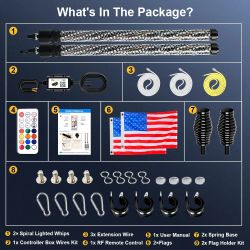 Kit 2x Whip Lights LED RGB XENLED 60 cm – Antennes lumineuses spiralées avec drapeaux, application Bluetooth et télécommande