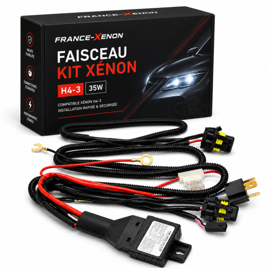 Faisceau de controle pour Kit xénon H4 - Modèle H4-3 35W Voiture - Branchement sur batterie - Alimentation 2 ballasts