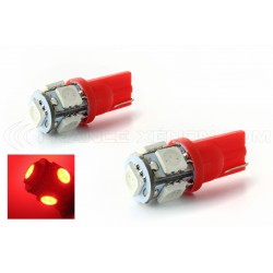 2 x GLÜHBIRNEN 5 ROTE LEDS – SMD LED – 5 LEDs – T10 W5W 12V