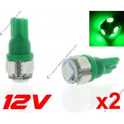 2 x 5 BOMBILLAS LED VERDES - SMD LED - 5 LEDs - T10 W5W 12V