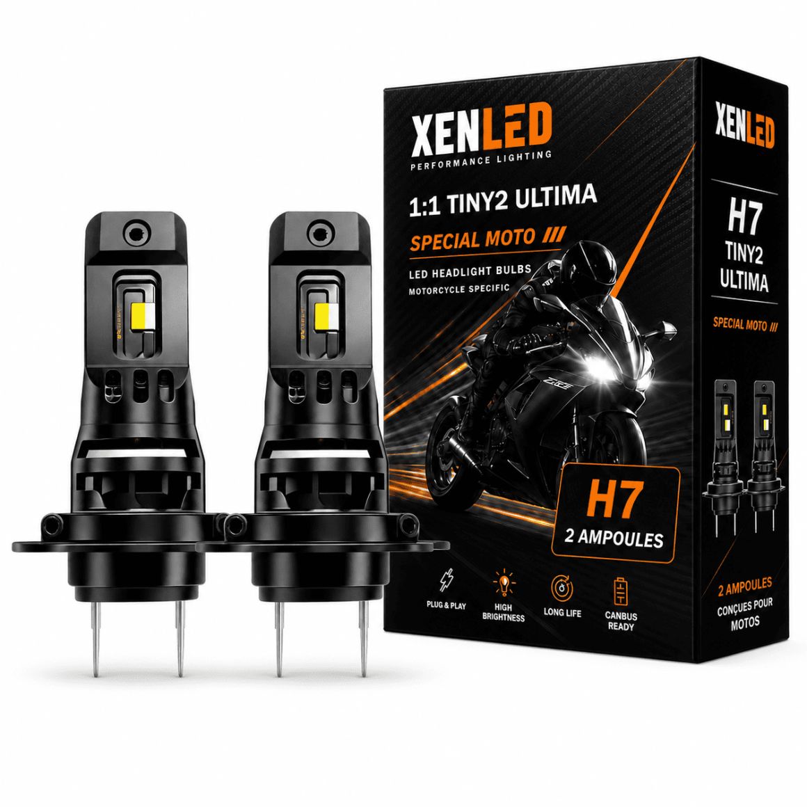 Kit ampoules H7 LED pour Tornado 1130 - BENELLI - Tiny2 Ultima +480% - Sans erreur - La paire