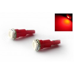 2 x Ampoules 1 LED SMD ROUGE - T5 W1.2W - Ampoule de tableau de bord / Feux stop LED 12V