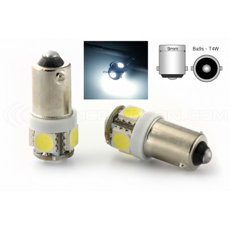2 AMPOULES LED MERCEDES CLK  BAX9S H6W 5 SMD BLANC XENON 6000K CANBUS 12V 