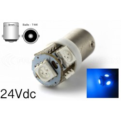 1 x 5 blaue LED-Leuchtmittel – T4W BA9S – 24 V Signal-/Vorlagenlampe