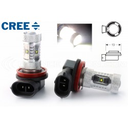 2 x Ampoules 6 LED CREE 30W - H9 - Haut de Gamme PGJ19-5 12V - Ampoule de signalisation LED Blanc