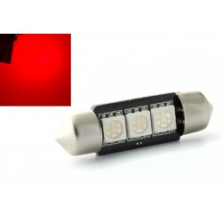 1 LAMPADINA C5W C7W - 3 LED ROSSI a prova di errore - navetta 37mm 12V